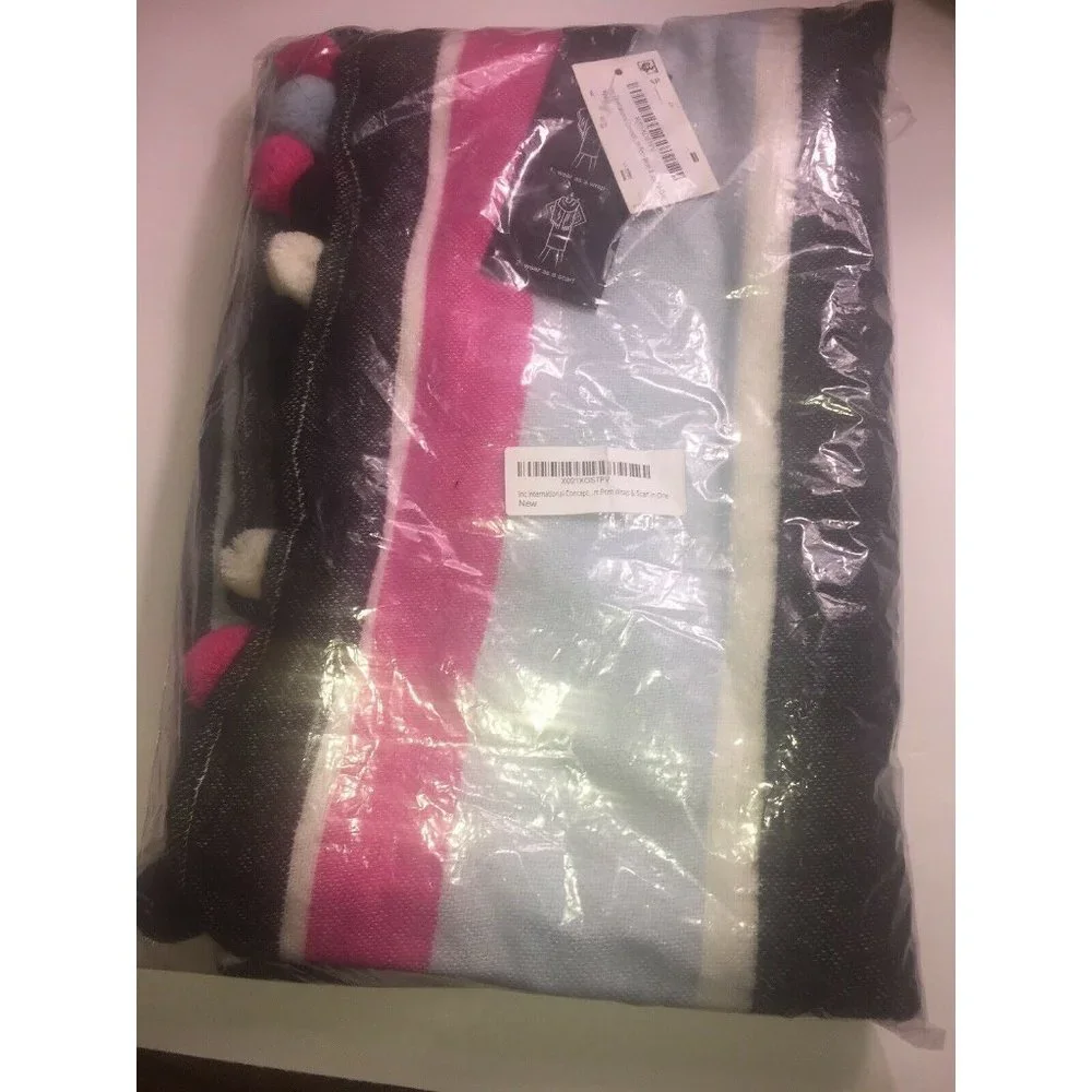 Inc International Concepts Striped Pom Pom Wrap & Scarf